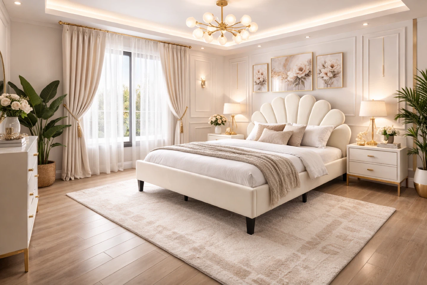 Cream Velvet Scalloped Headboard Bed Frame - photo 2