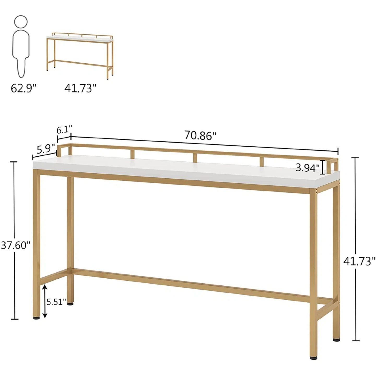 White Bar Table with Gold Metal Frame - photo 3