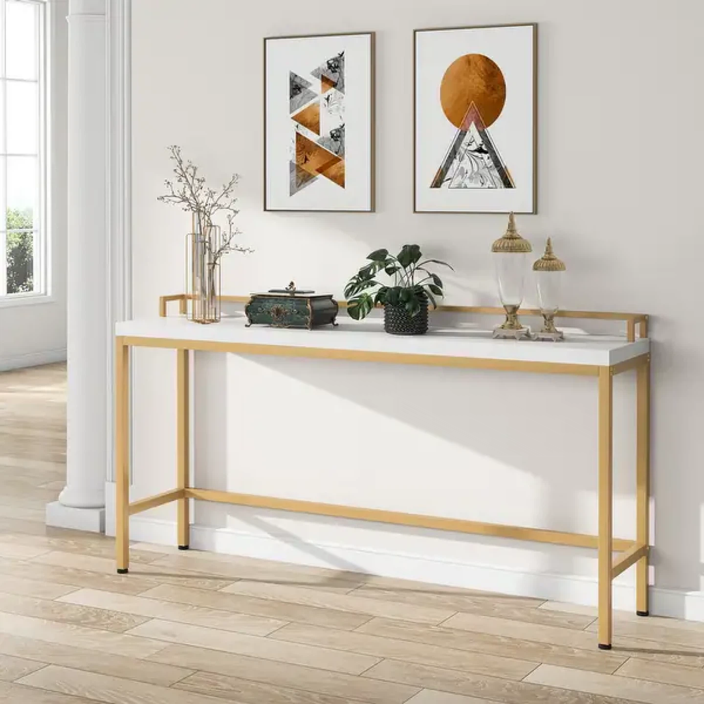 White Bar Table with Gold Metal Frame