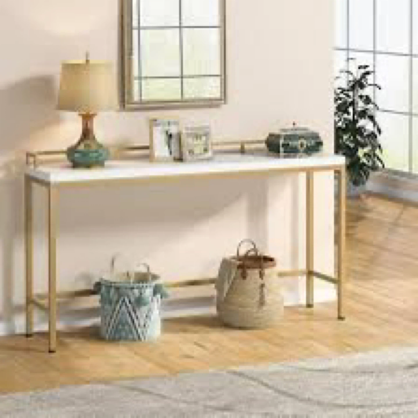 White Bar Table with Gold Metal Frame - photo 2