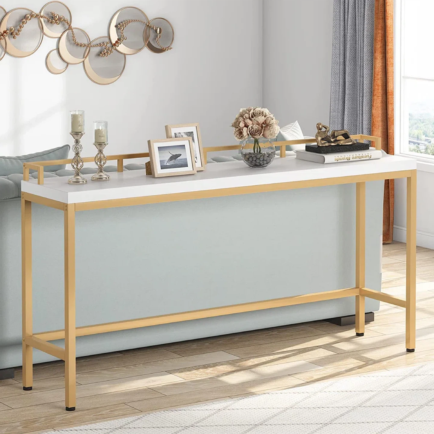 White Bar Table with Gold Metal Frame - photo 5