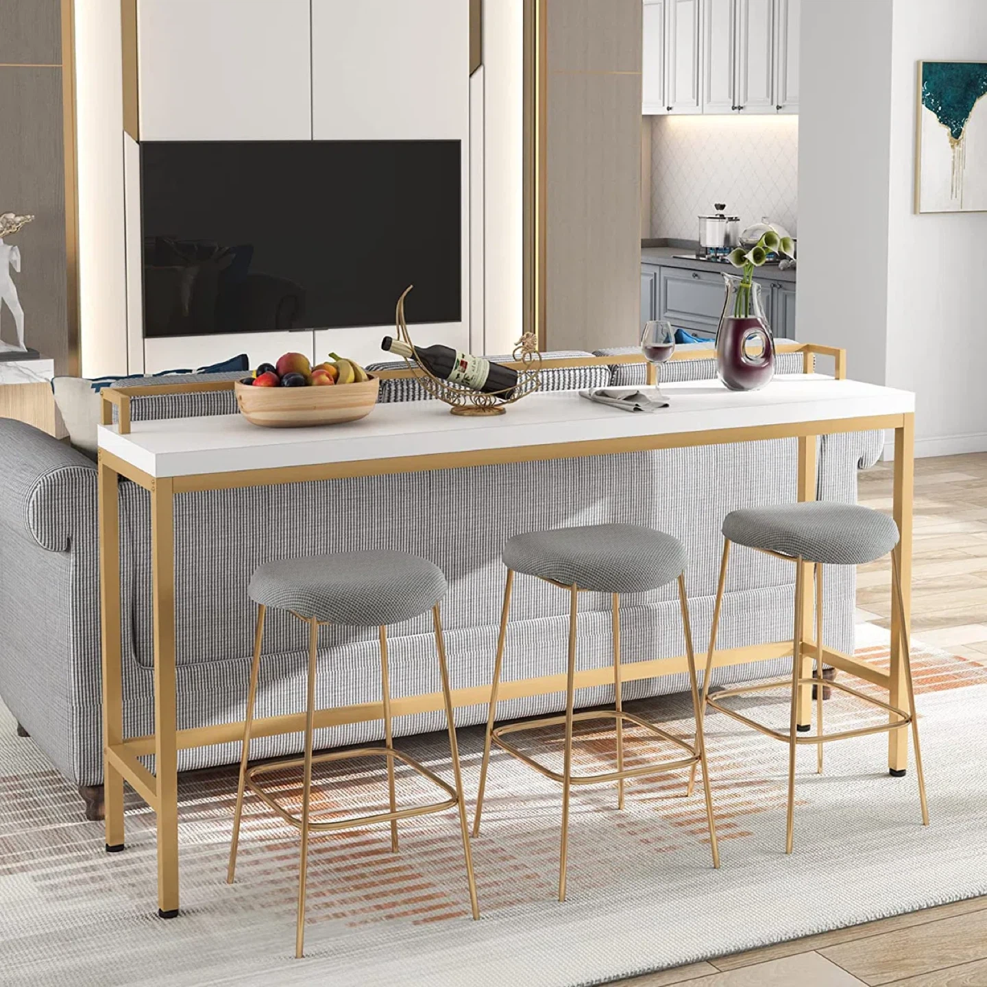 White Bar Table with Gold Metal Frame - photo 4