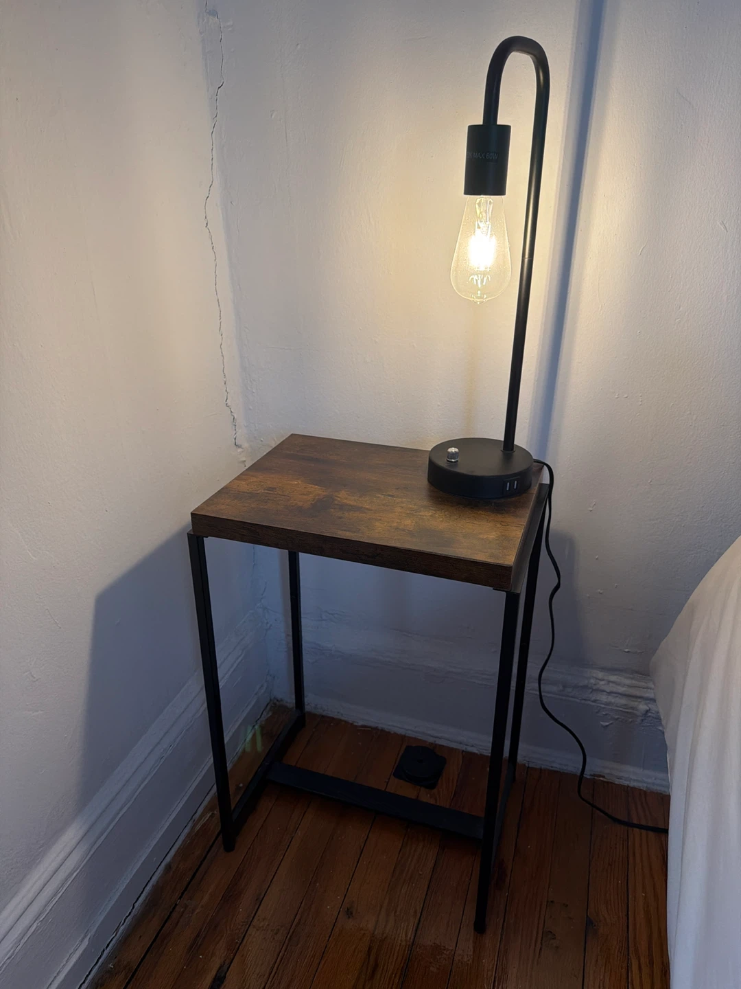Set of 2 Rustic Wood Side Table with Black Metal Frame