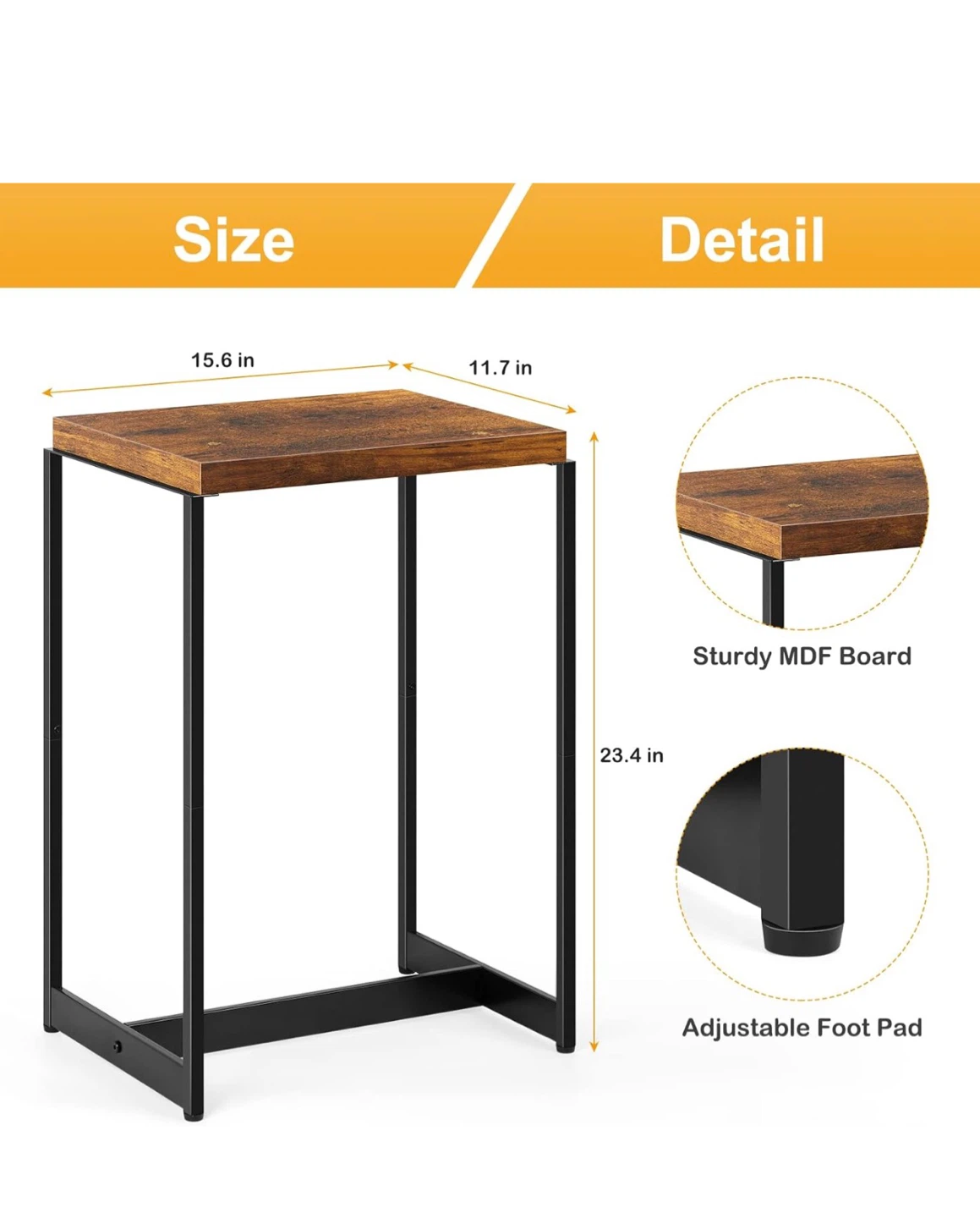 Set of 2 Rustic Wood Side Table with Black Metal Frame - photo 3