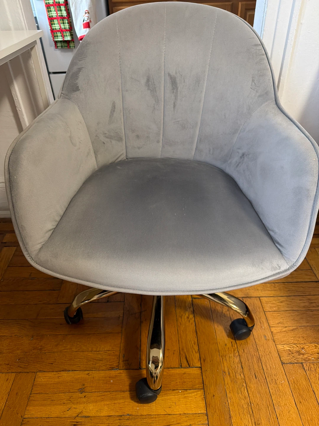 Grey Velvet Office Chair with Gold Base