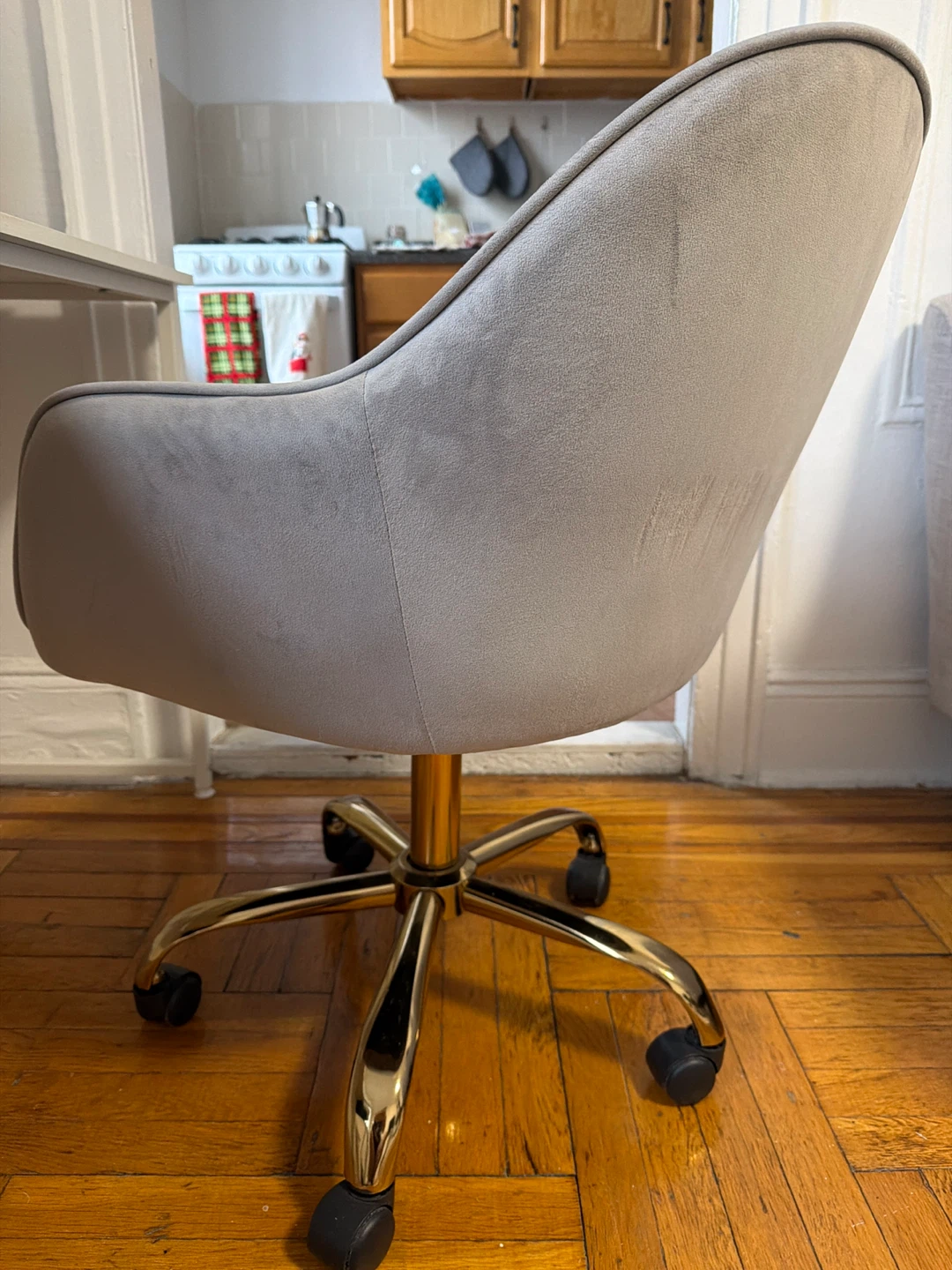 Grey Velvet Office Chair with Gold Base - photo 2