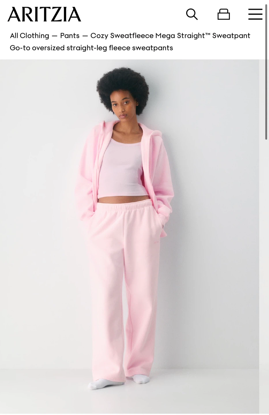 Aritzia Cozy Sweatfleece Mega Straight Sweatpants - Pink