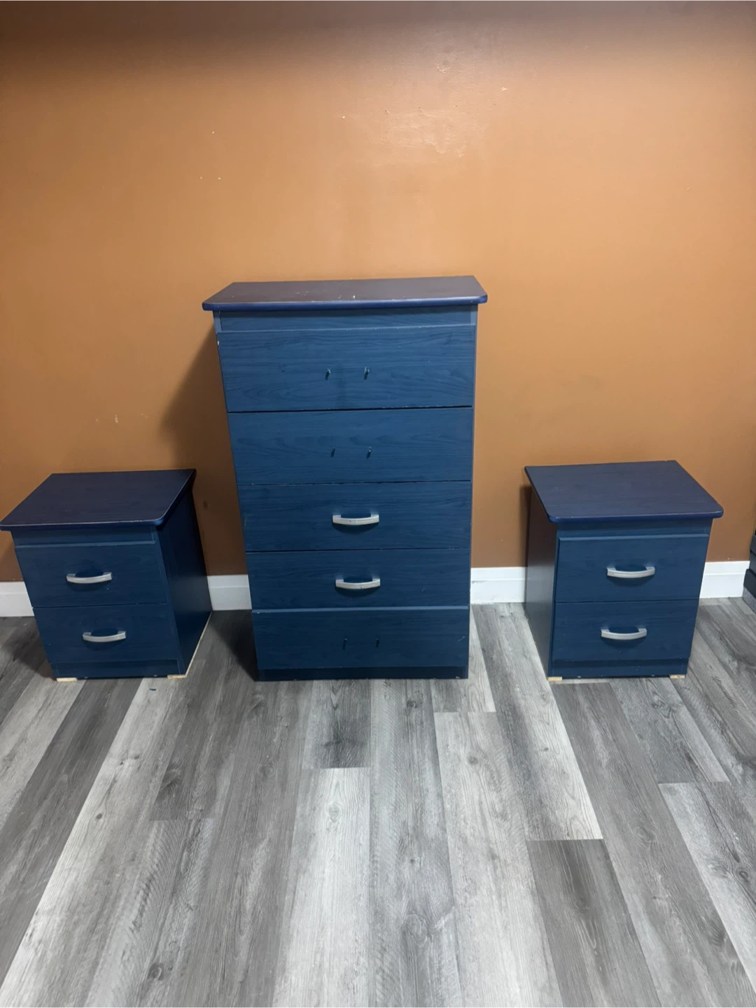 Blue 5-Drawer Dresser and 2 Nightstands Set