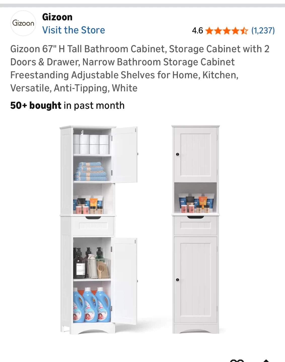 White 67" Tall Storage Cabinet
