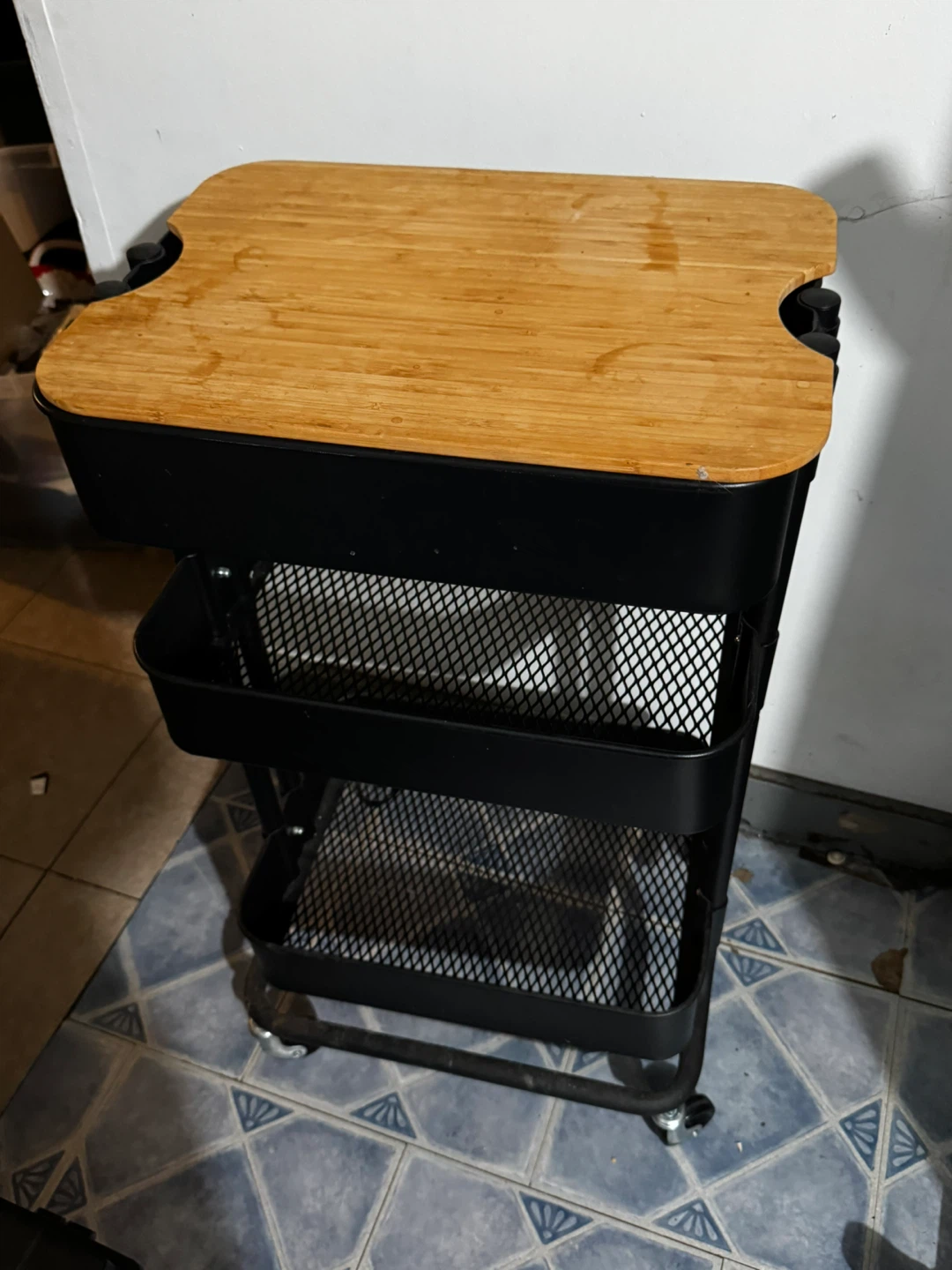 3-Tier Rolling Storage Cart with Wood Top