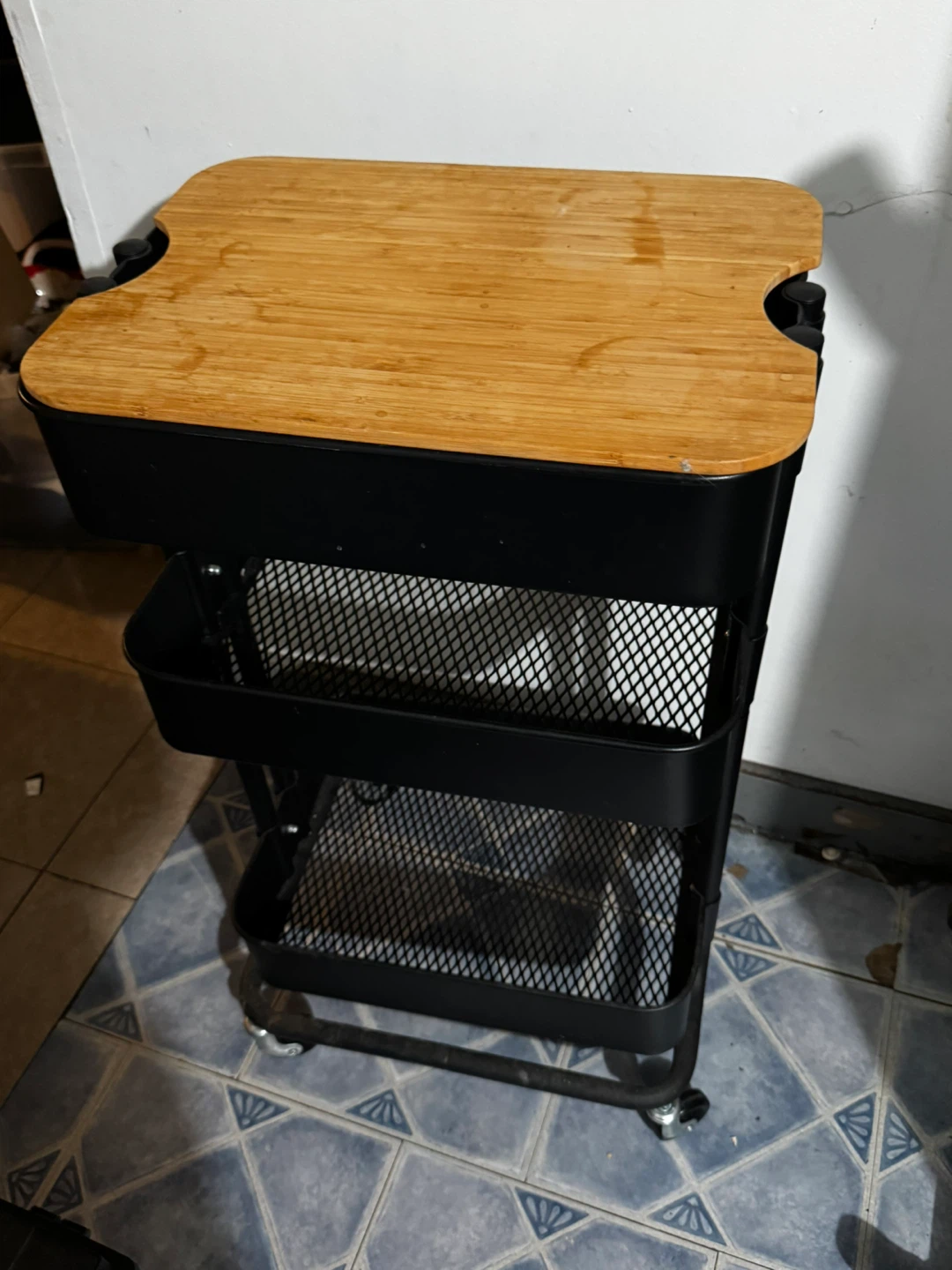 3-Tier Rolling Storage Cart with Wood Top - photo 2