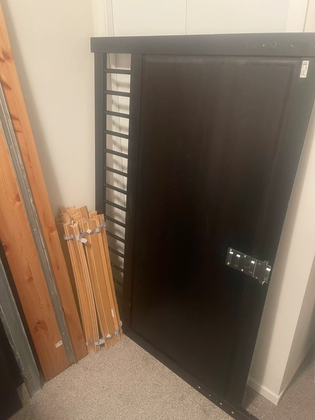 Dark Brown Wooden Headboard and Bed Frame Slats