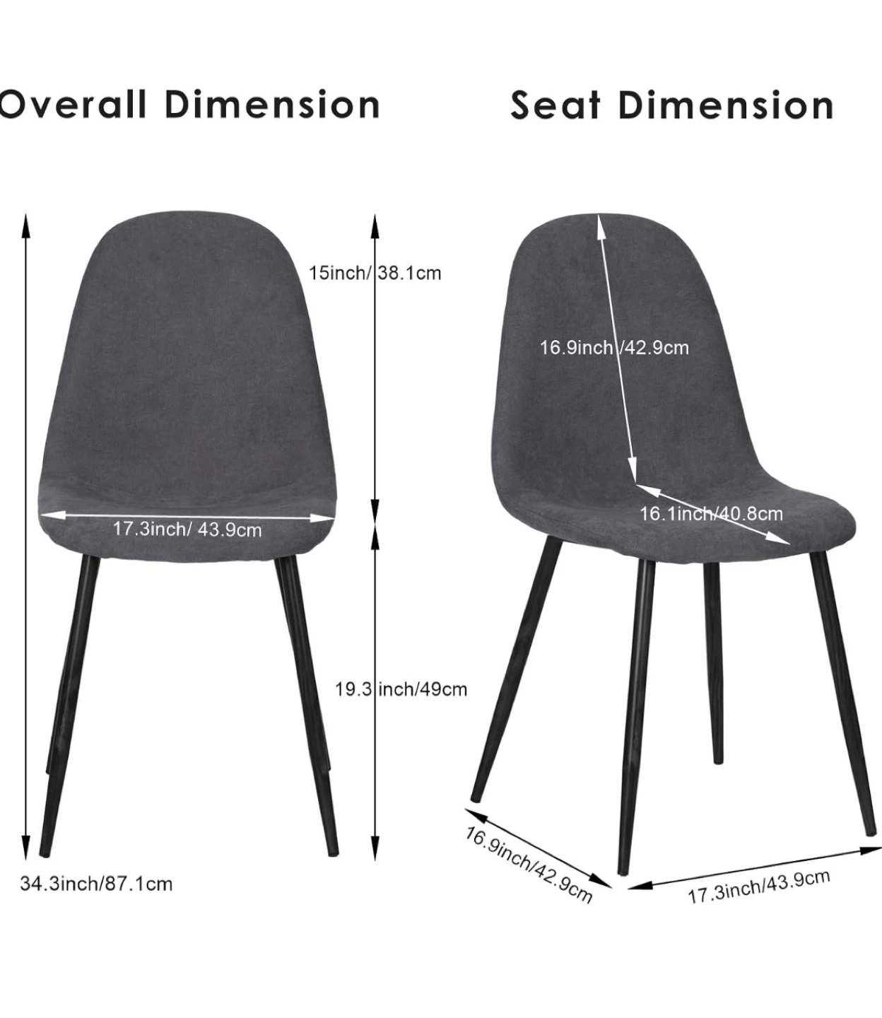 Set of 4 Grey Upholstered Dining Chairs with Black Metal Legs - photo 4