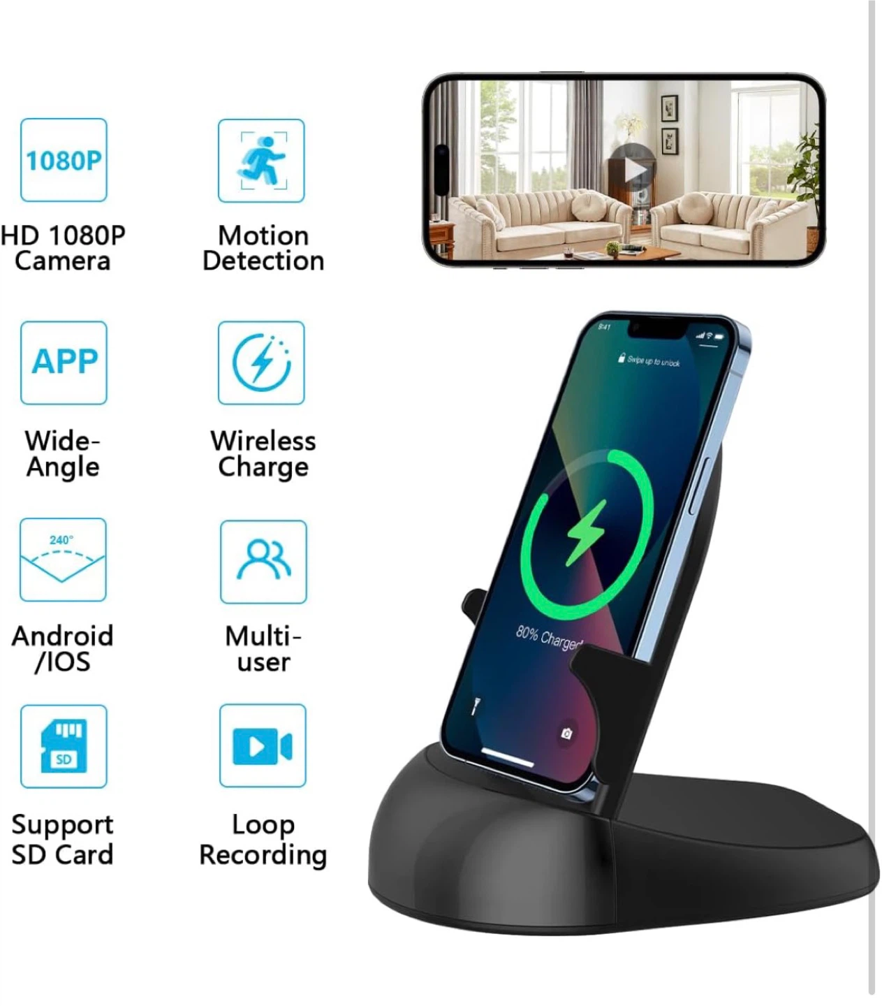 Wi-Fi Security Camera with  Charging Stand - photo 2
