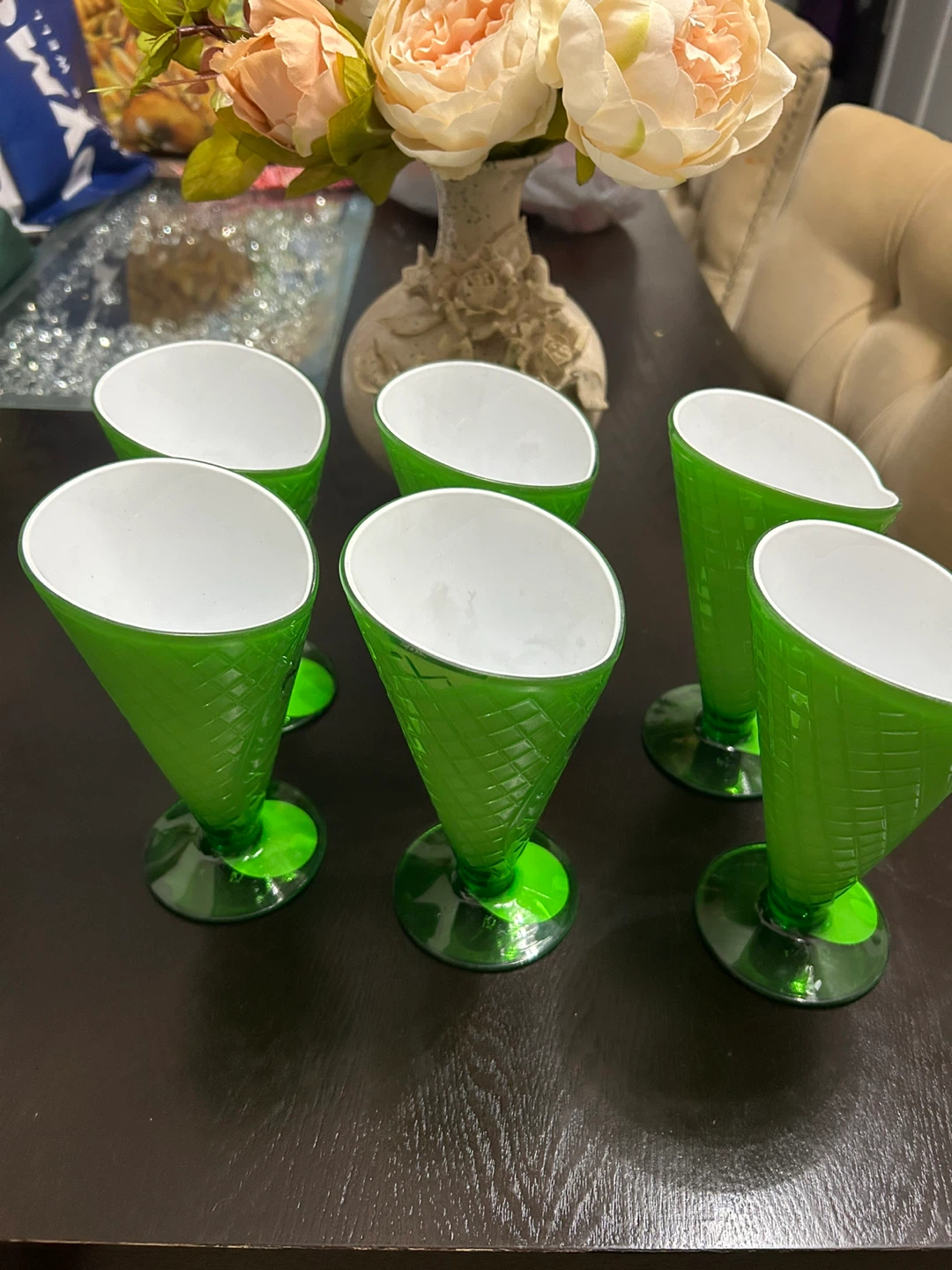 New Set of 6 Green Ice Cream Cone Glasses - photo 2