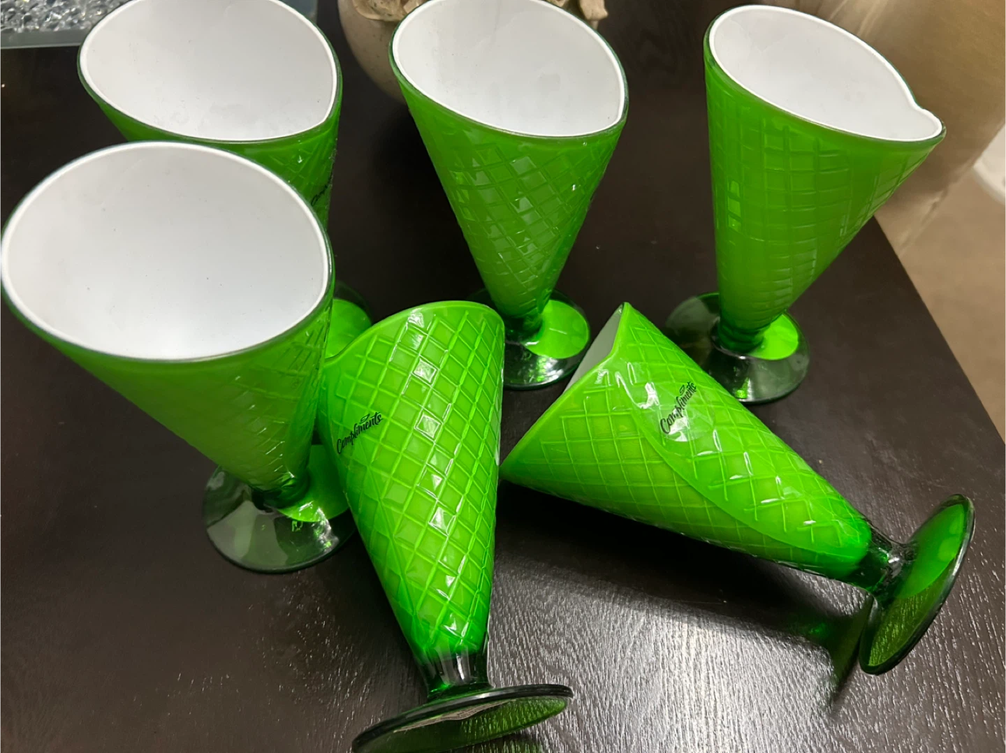 New Set of 6 Green Ice Cream Cone Glasses - photo 4