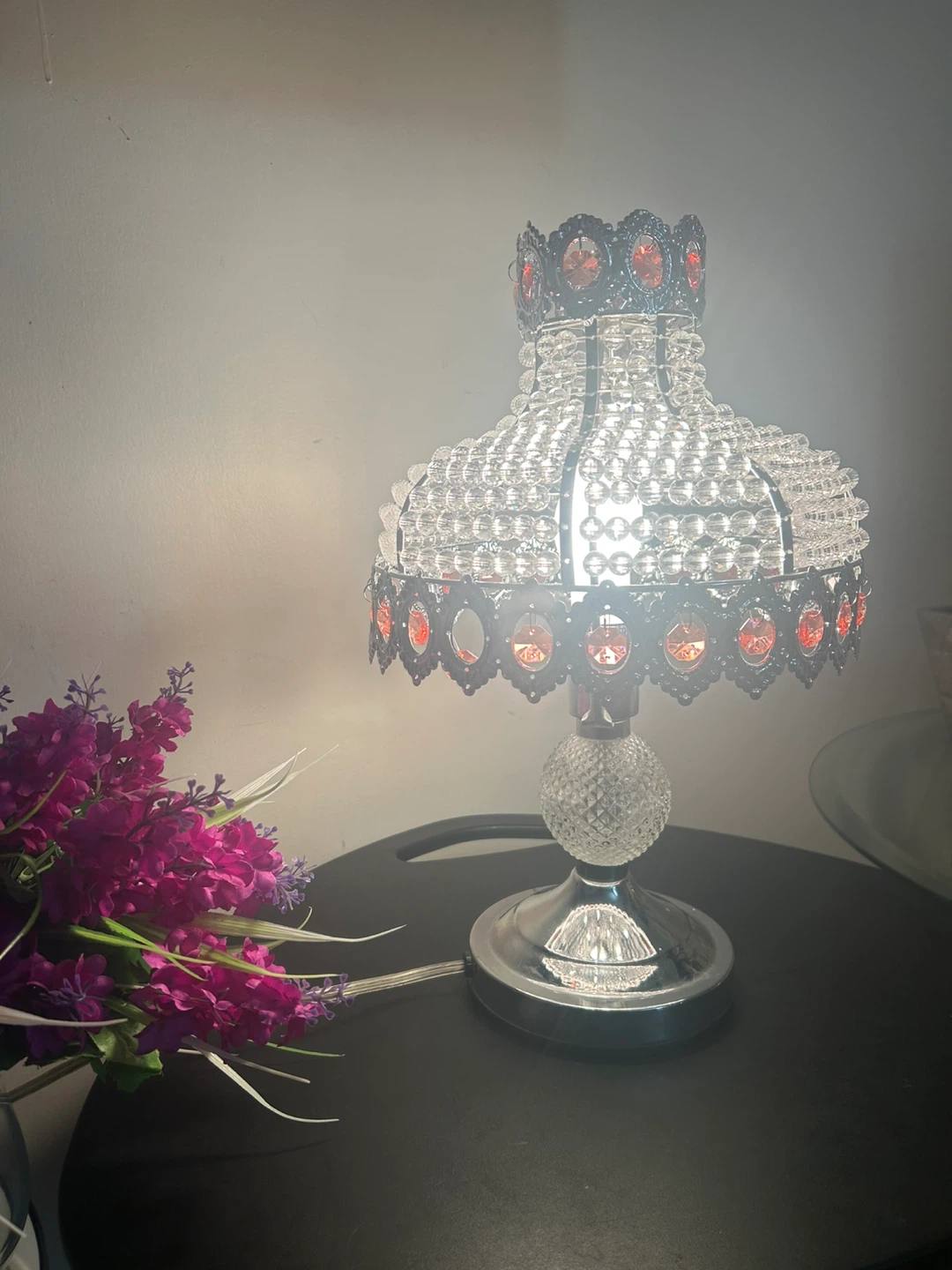 Crystal Beaded Table Lamp with Red Accents - photo 2