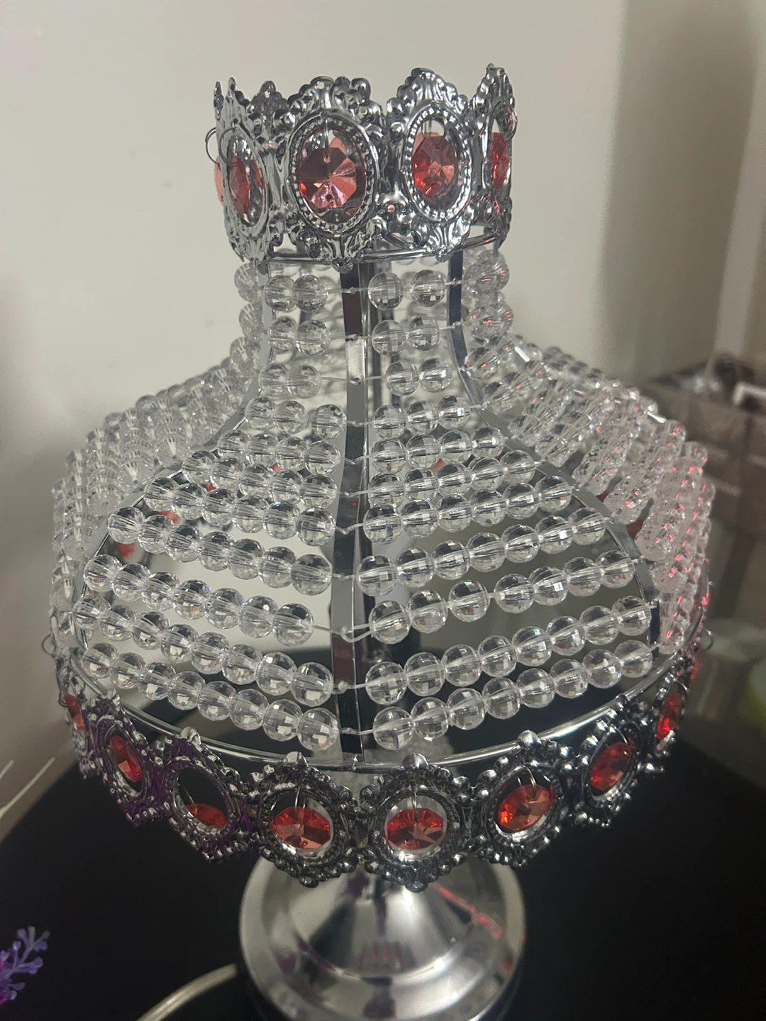 Crystal Beaded Table Lamp with Red Accents - photo 3