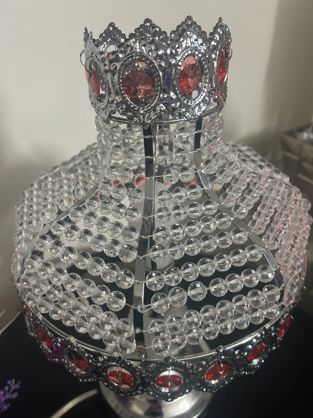 Crystal Beaded Table Lamp with Red Accents - photo 5