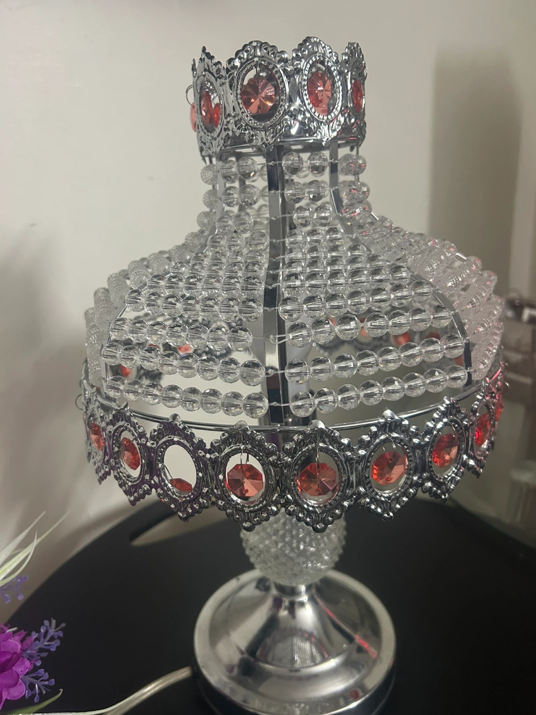 Crystal Beaded Table Lamp with Red Accents - photo 4