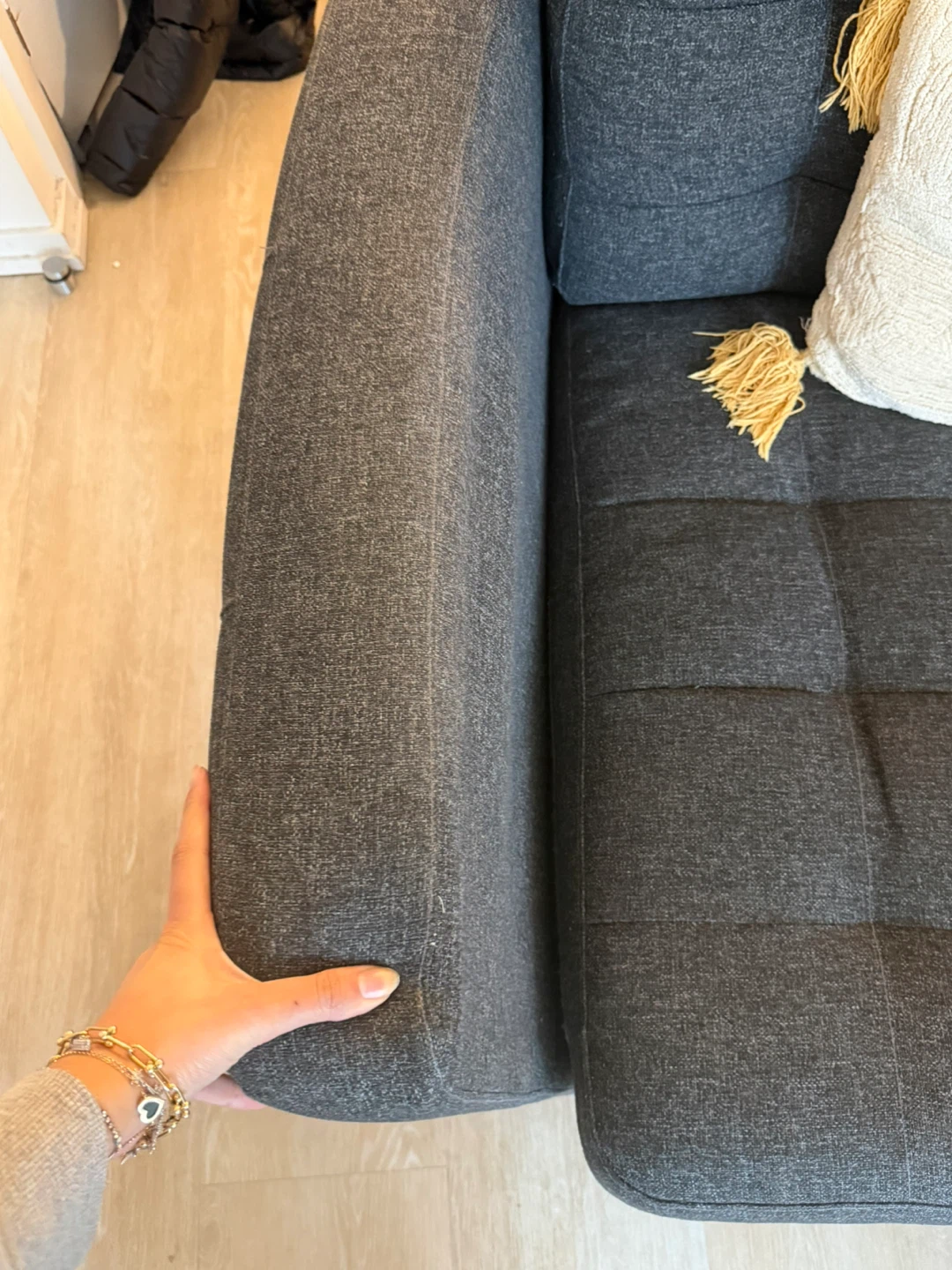 Grey Two-Seater Sofa with Decorative Pillow - photo 2