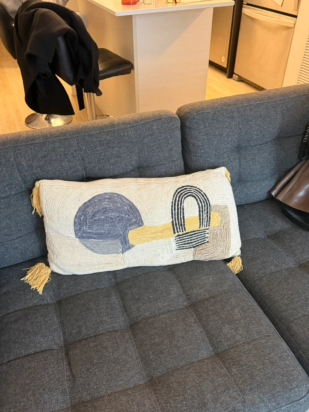 Grey Two-Seater Sofa with Decorative Pillow - photo 3