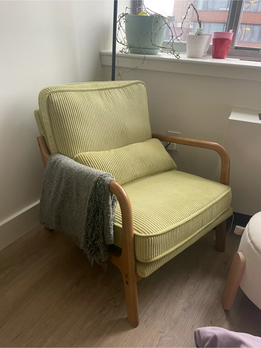 Pale Green Corduroy Armchair