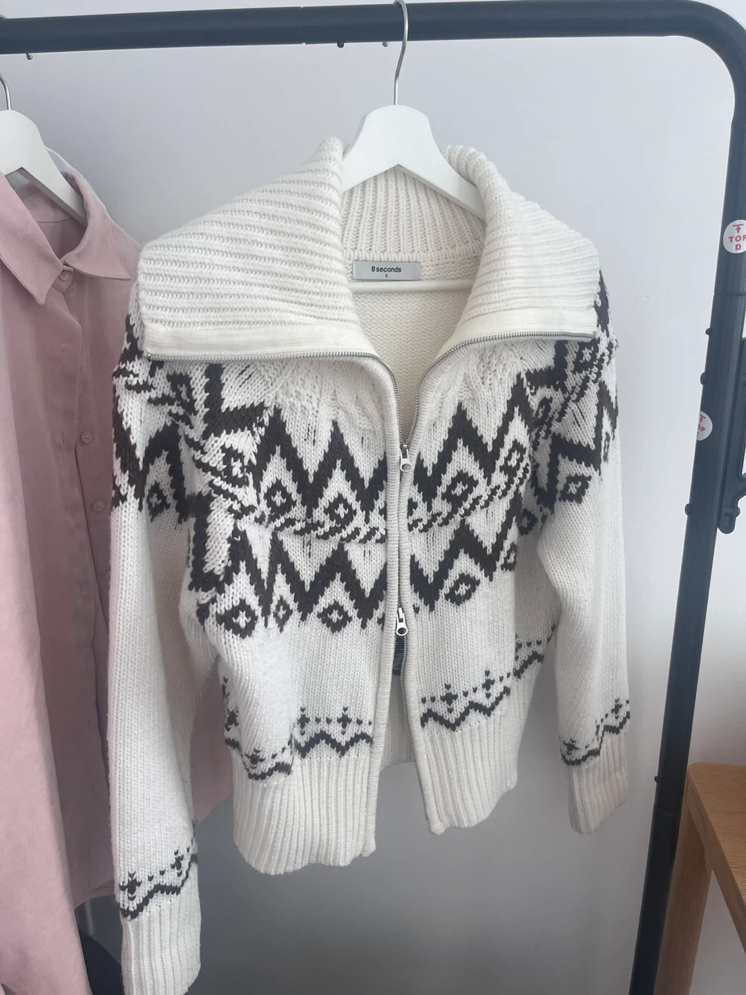 8 Seconds korea brand: Fair Isle Zip-Up Cardigan