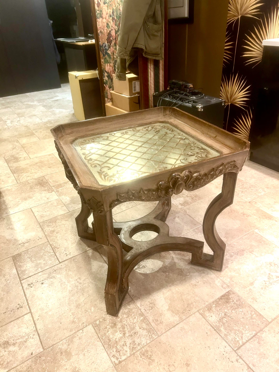 Wood Table with Tray Mirrored Top