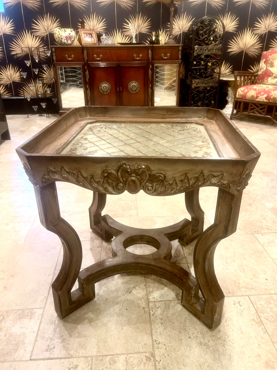 Wood Table with Tray Mirrored Top - photo 2