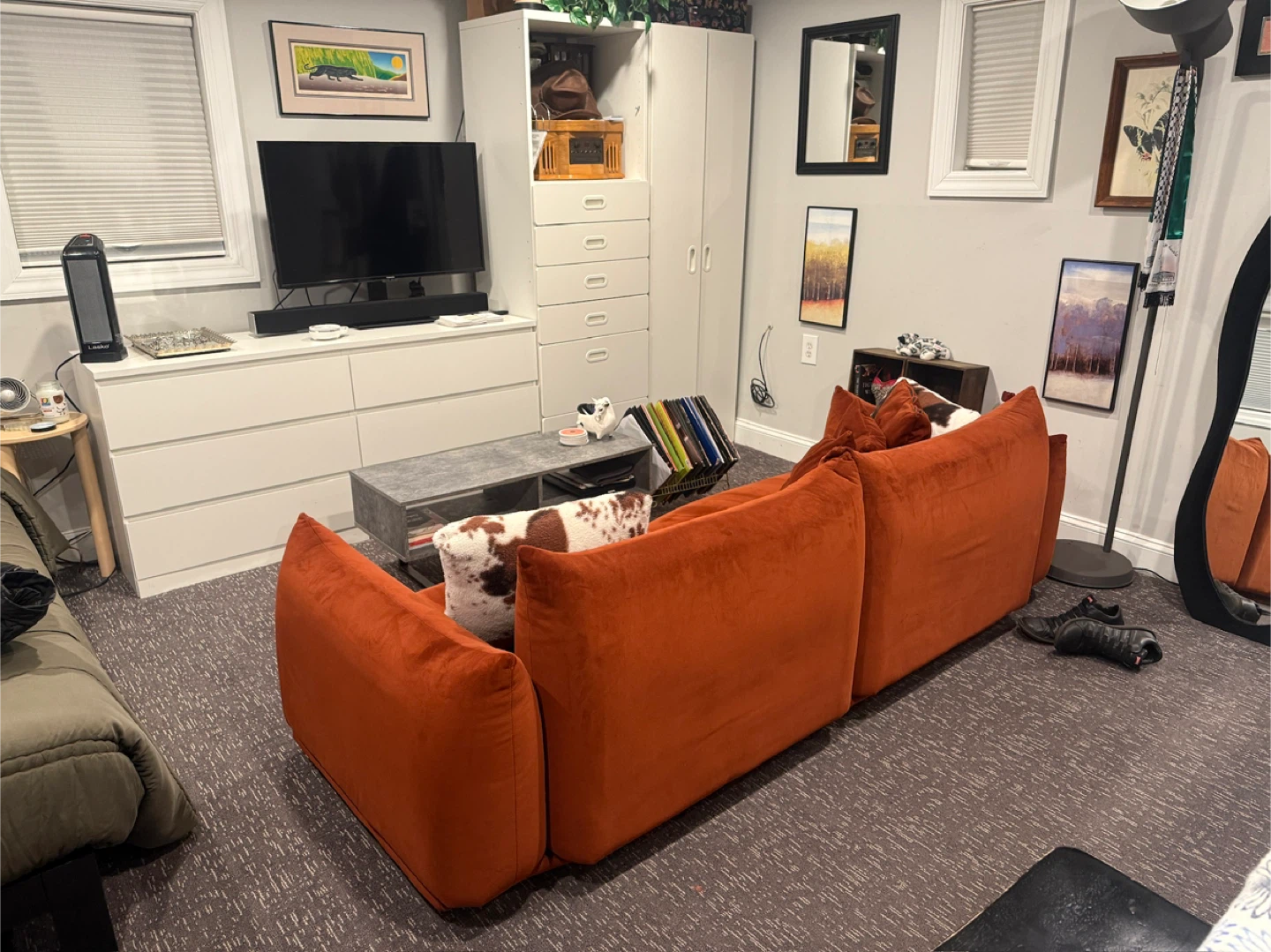 Orange Velvet Sofa Couch - photo 3