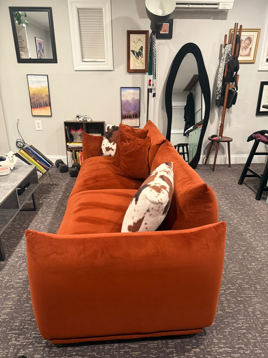 Orange Velvet Sofa Couch - photo 2