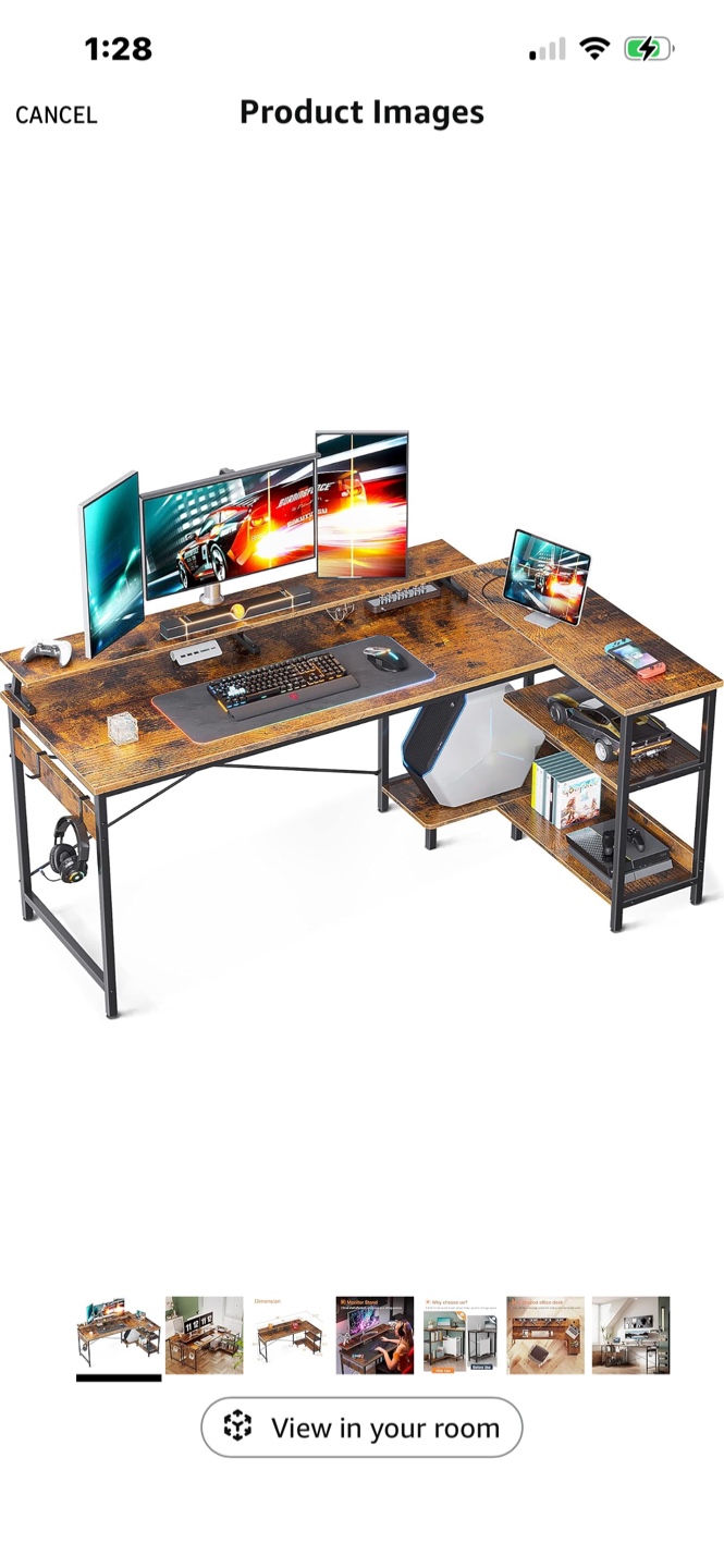 L-Shaped Computer Desk with Shelves - Rustic Brown - photo 2