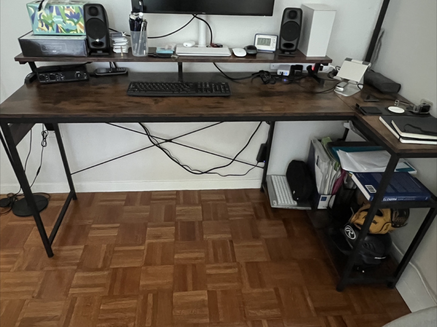 L-Shaped Computer Desk with Shelves - Rustic Brown - photo 3