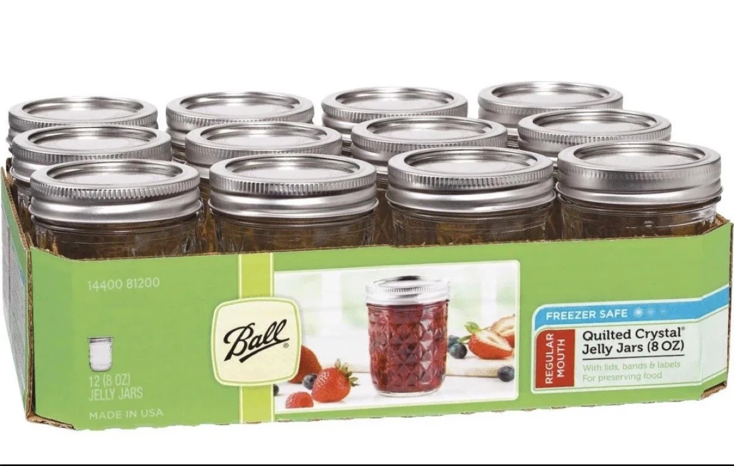 190 cases Ball Quilted Crystal Jelly Jars (8 oz) - 12 Count