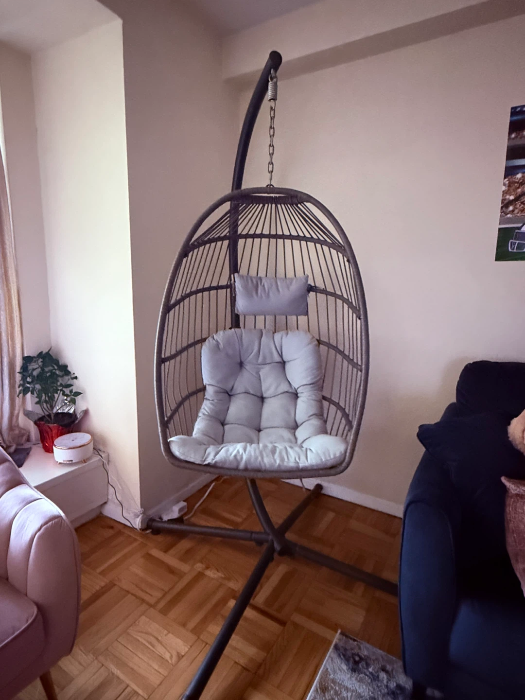 Hanging Egg Chair with Stand and Cushions - photo 3