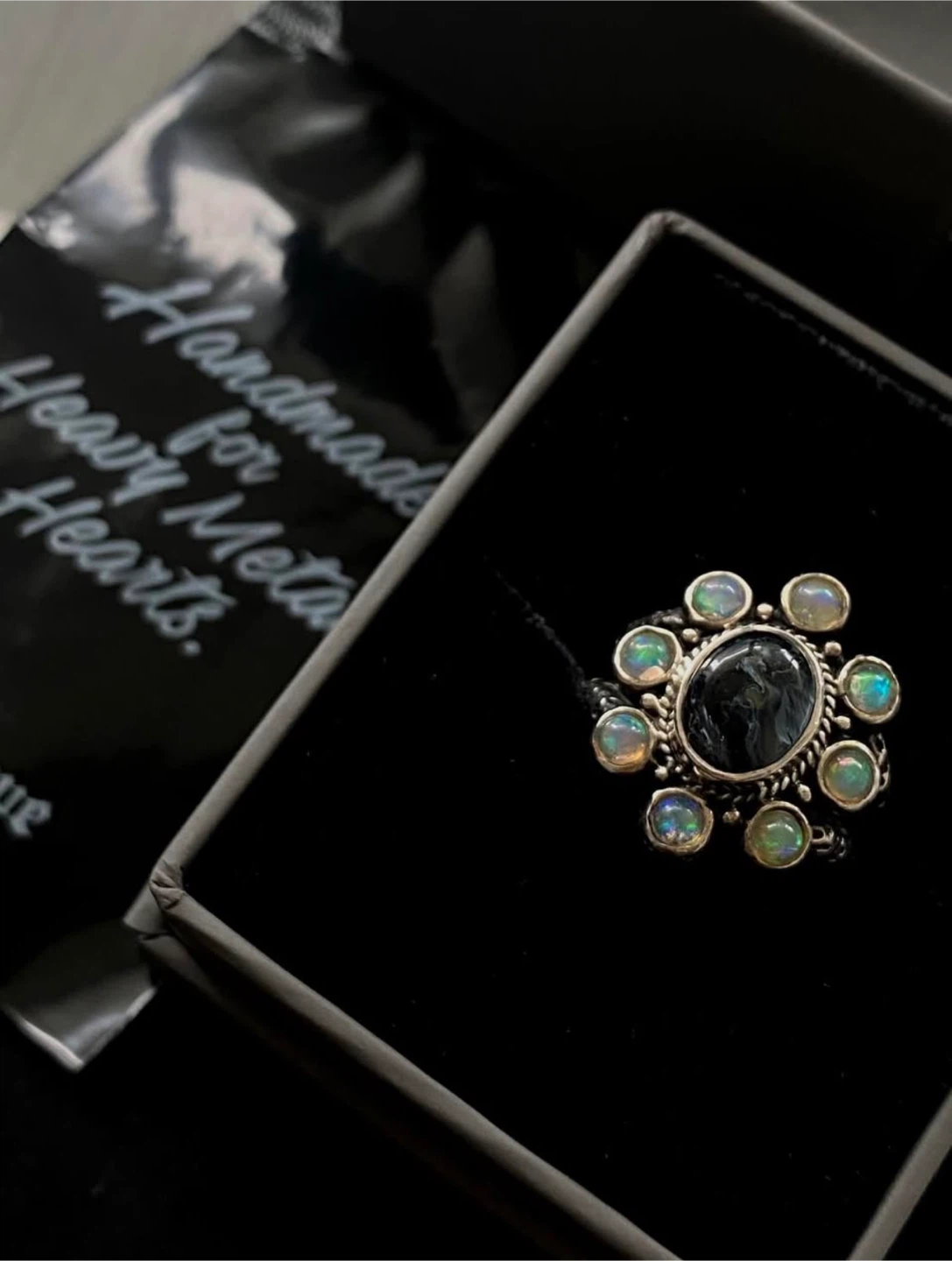 Silver Ring with Blue Stone and Opals - photo 5