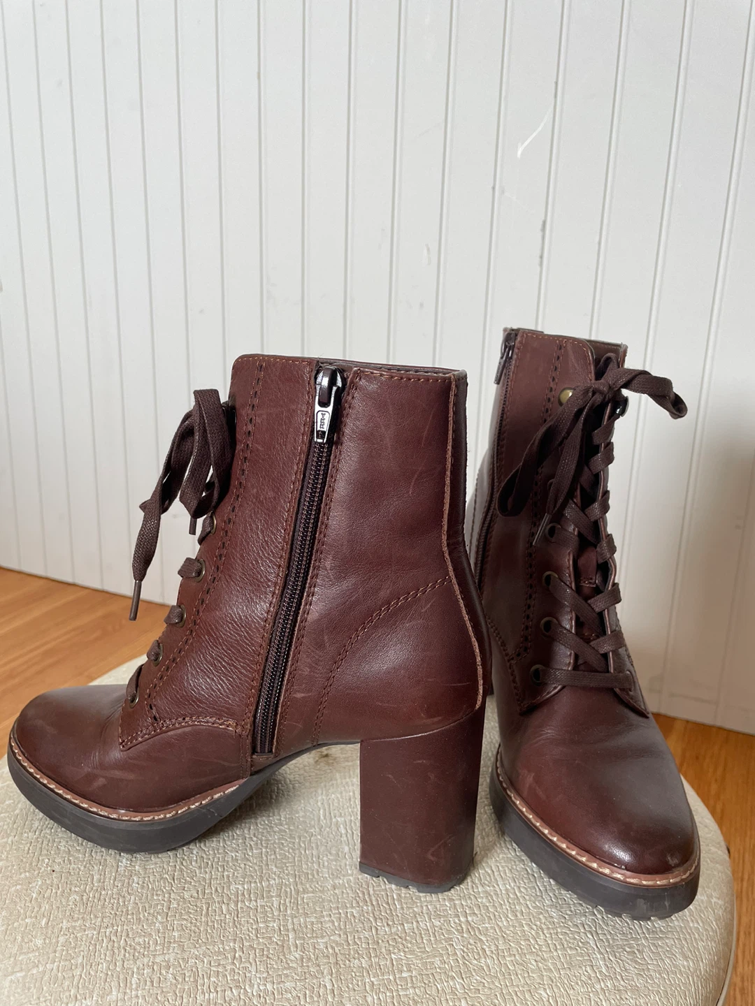 Naturalizer Chocolate Leather Lace-Up Mid Calf Heeled Boots - photo 2
