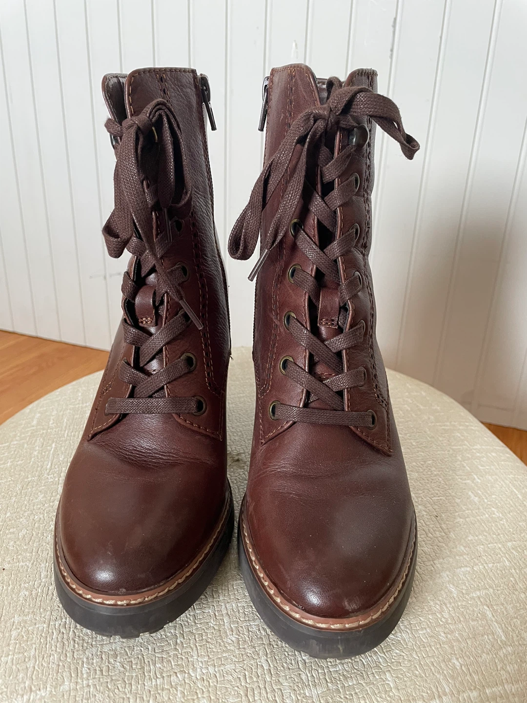 Naturalizer Chocolate Leather Lace-Up Mid Calf Heeled Boots - photo 5