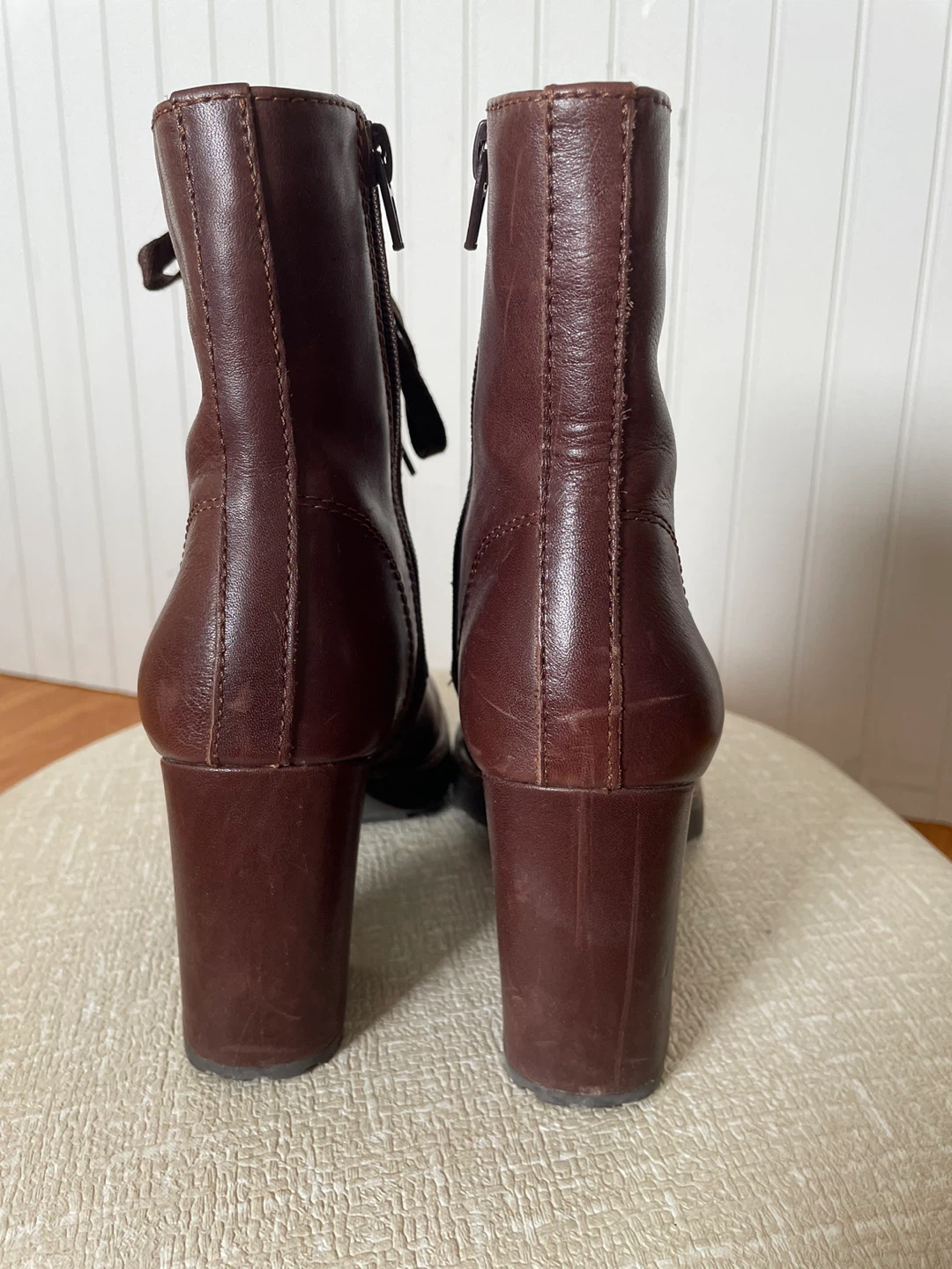 Naturalizer Chocolate Leather Lace-Up Mid Calf Heeled Boots - photo 3
