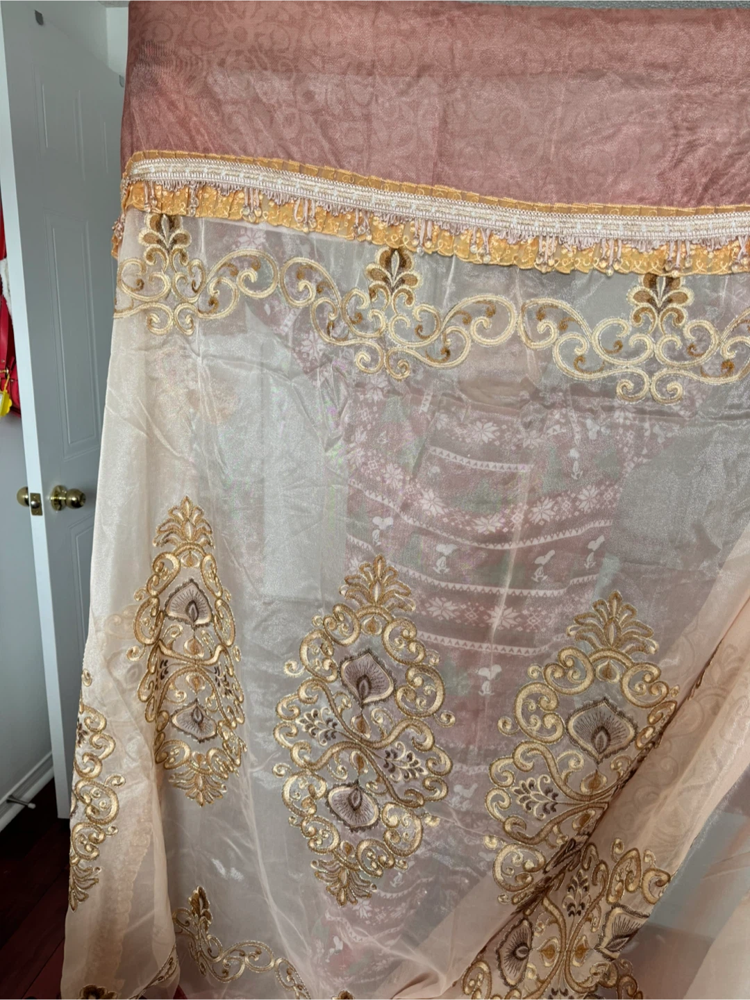 3 pieces Curtain Panel - Light Pink/Gold - photo 3