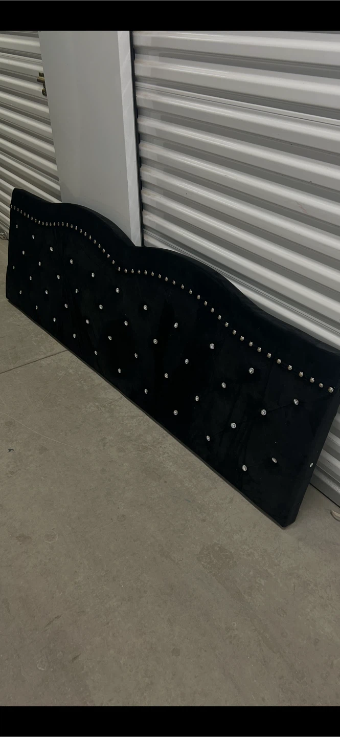 New King Size Bed Black Velvet Headboard with Crystal Accents