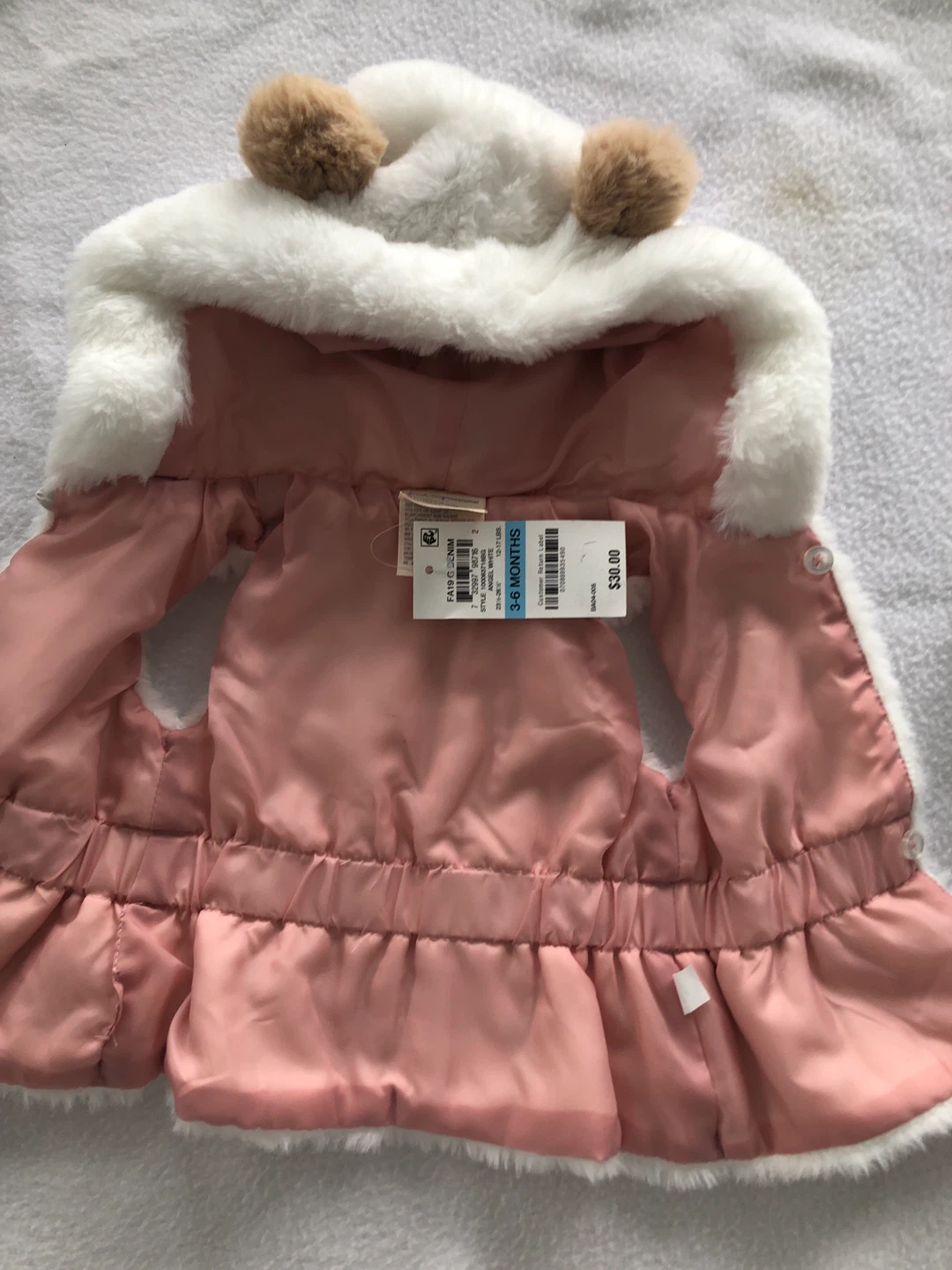 Baby Faux Fur Vest with Hood - 3-6 Months - photo 2