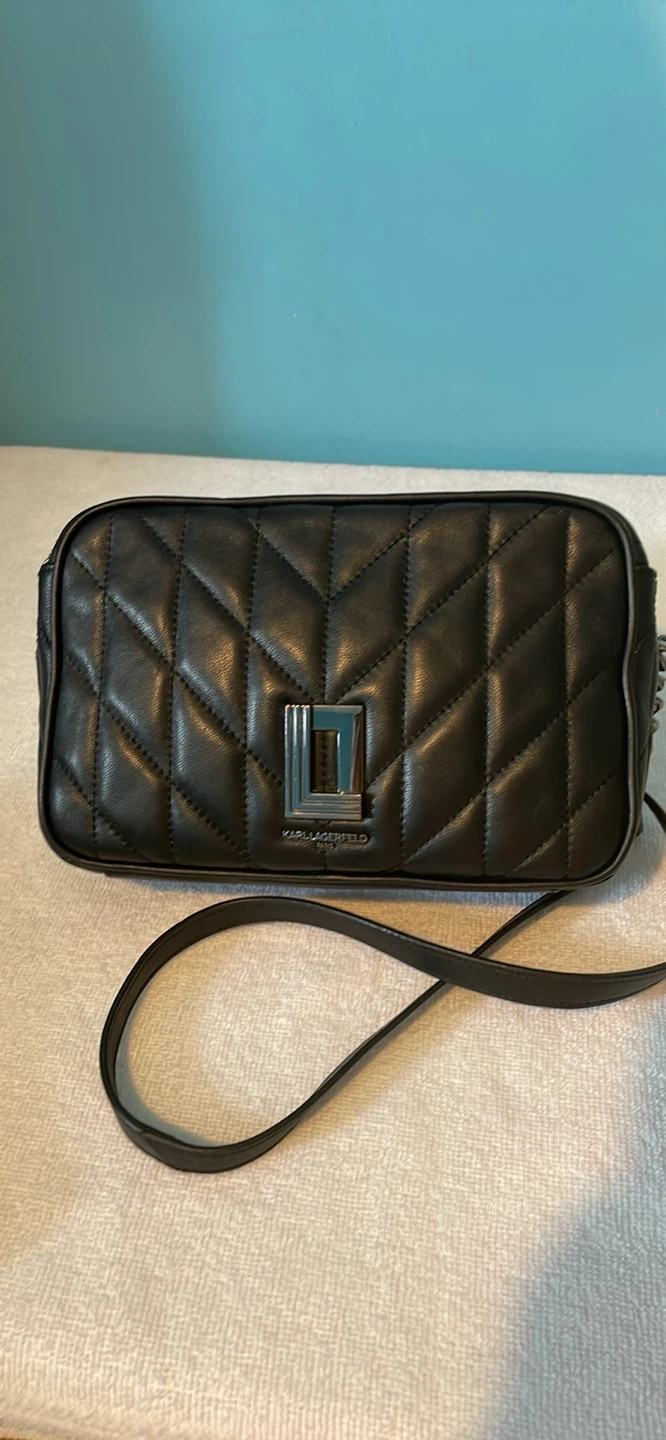 Karl Lagerfeld Paris Black Quilted Leather Camera Bag