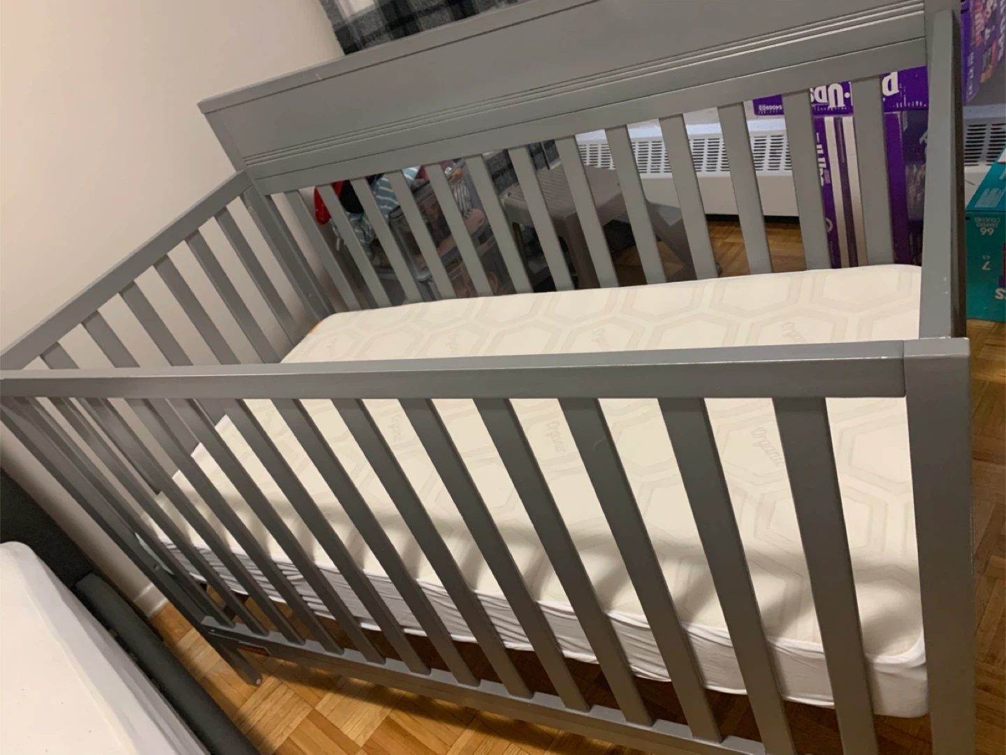 Grey Convertible Crib with Mattress
