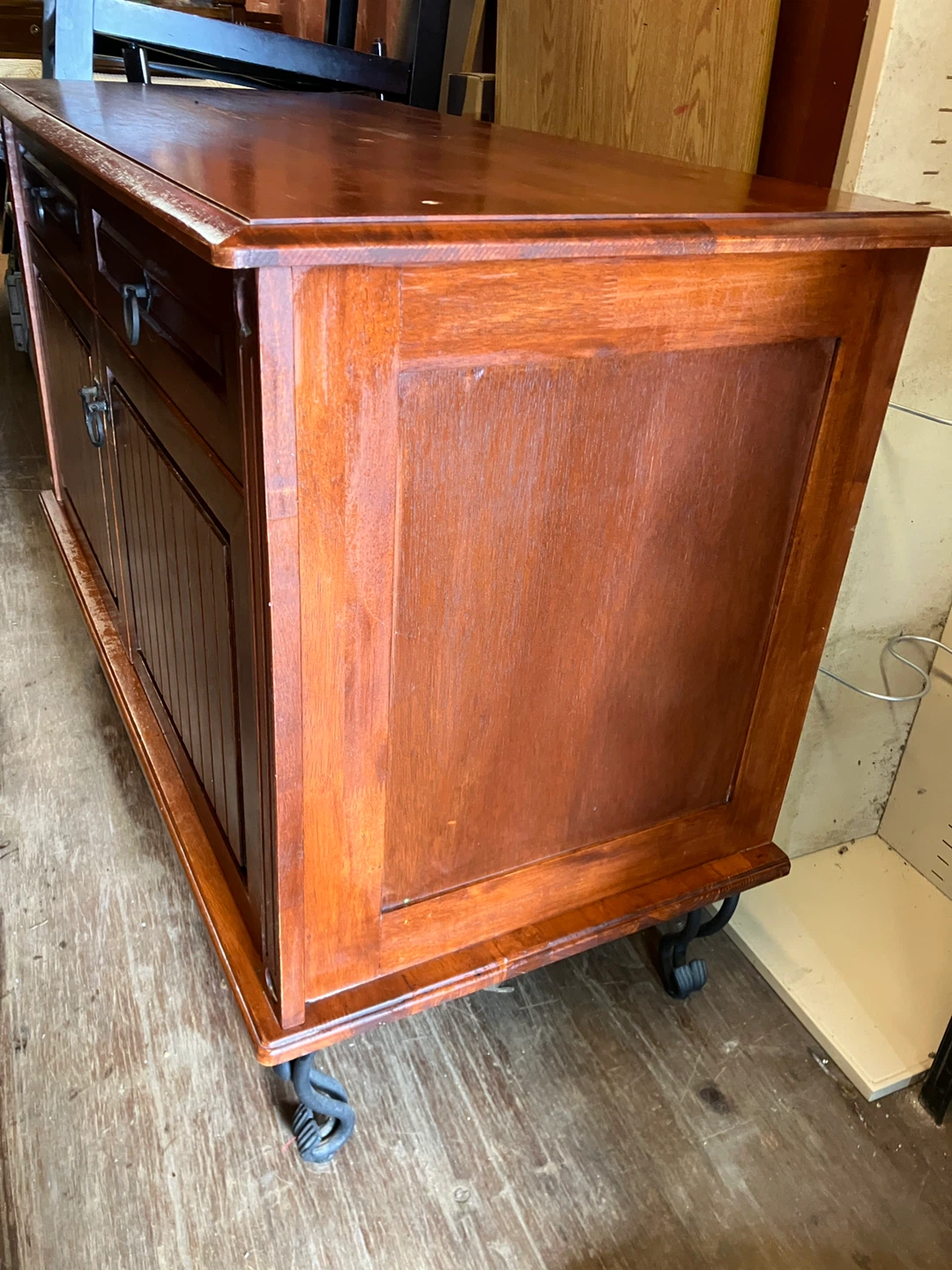 wood sideboard made in Malaysia cast iron legs and handles - photo 4