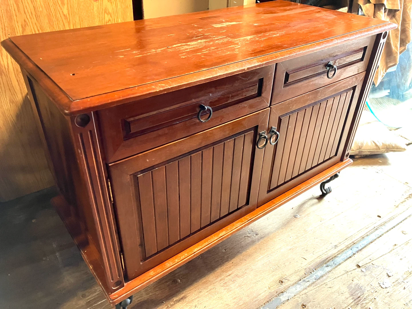 wood sideboard made in Malaysia cast iron legs and handles - photo 3