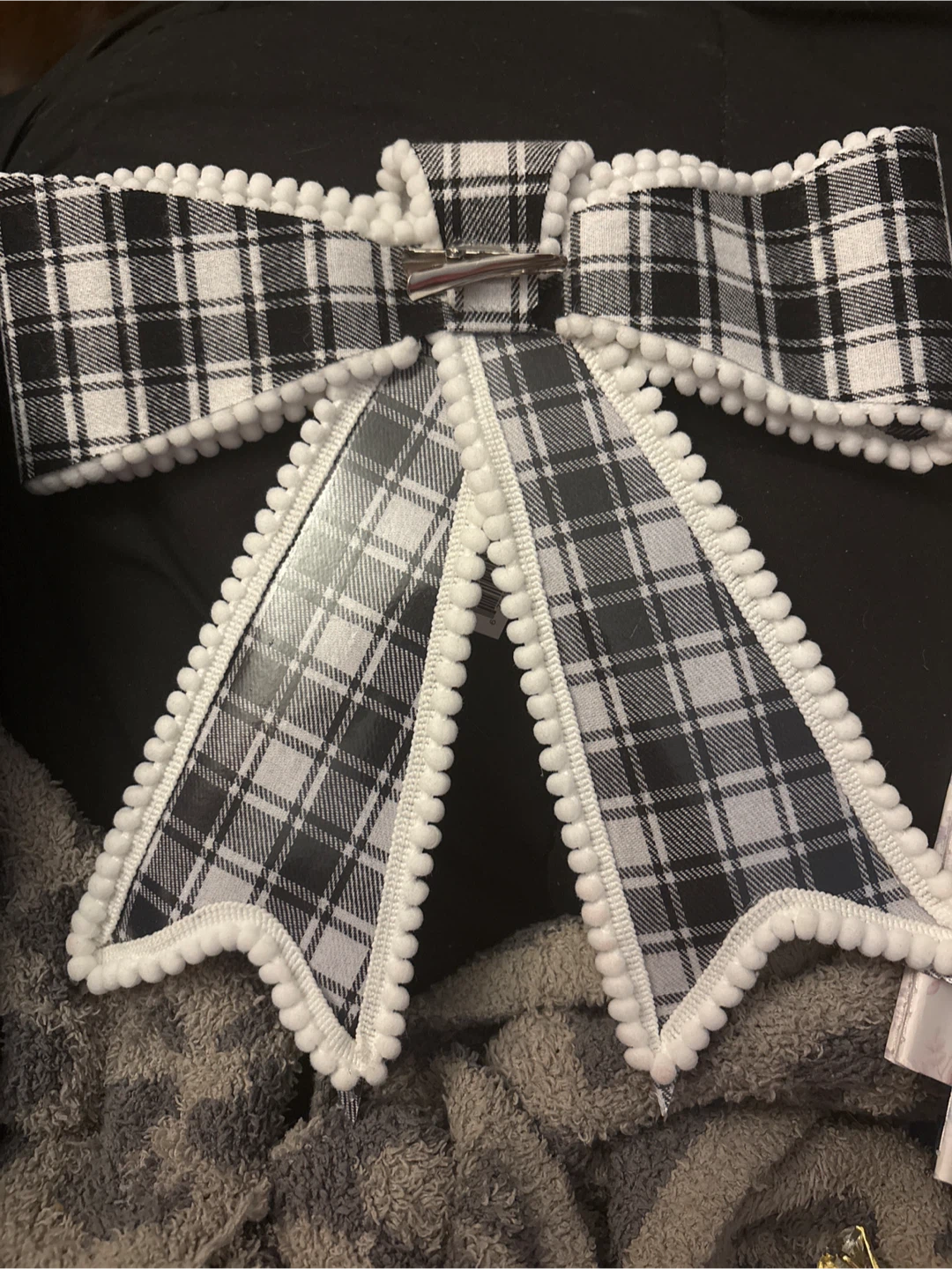 🥕 Black and White Plaid Bow clip BIG - photo 3