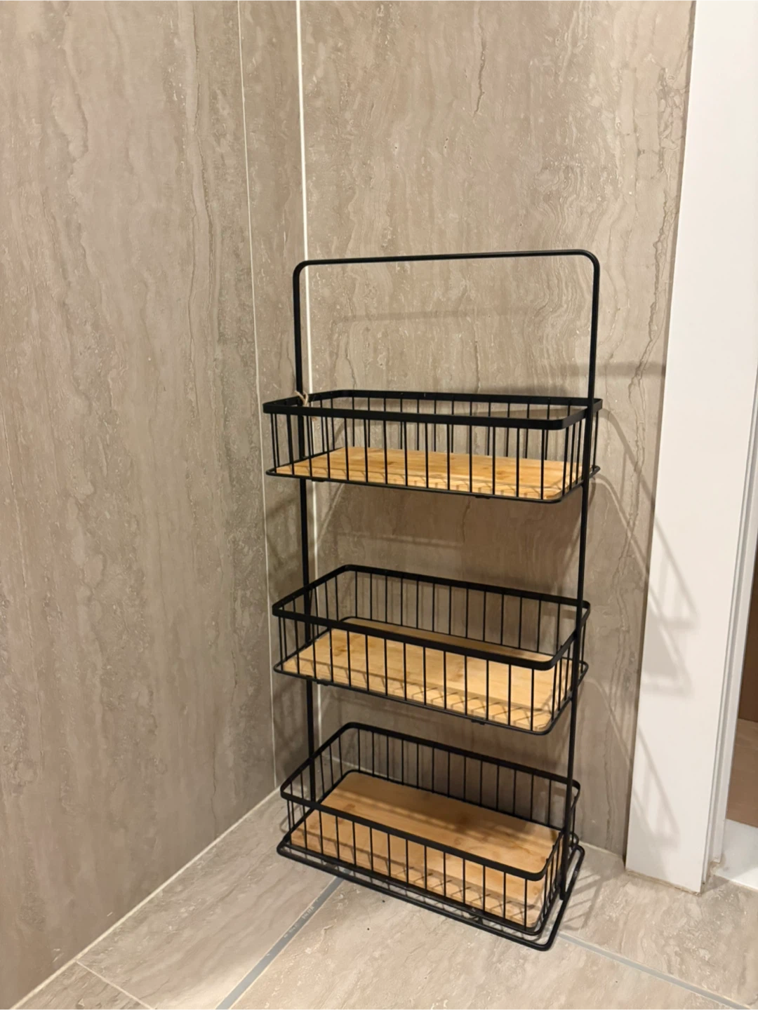 3-Tier Wire Basket Shelf with Wood Shelves