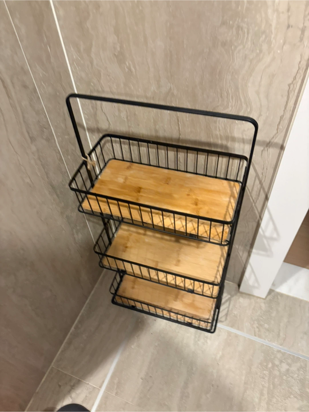 3-Tier Wire Basket Shelf with Wood Shelves - photo 2